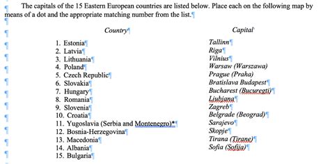 Our work in european countries. Solved: The Capitals Of The 15 Eastern European Countries ...