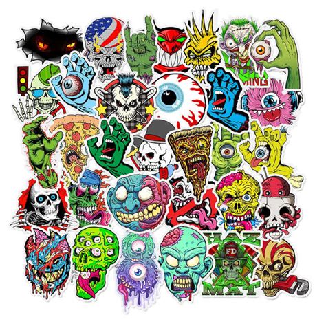 Horror Stickers Skull Skeleton Graffiti Waterproof Vinyl For Etsy