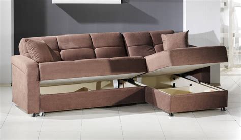 Brown Fabric Modern Sectional Sofa Sleeper Storage Chaise S3net Within Small Sectional Sofas With Storage 