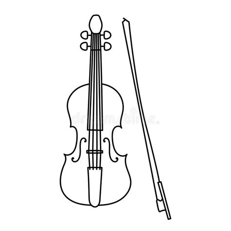 Musical Instrument Line Sketch Violin Or Viola With Bow Outline Black
