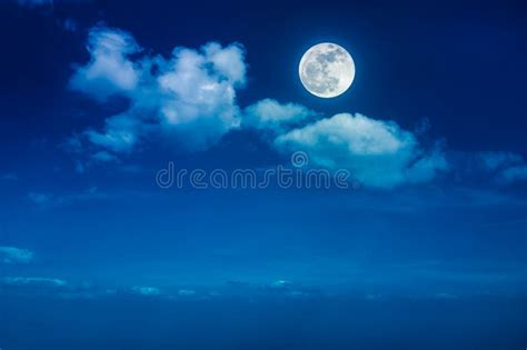 Landscape Of Night Sky With Beautiful Full Moon Serenity Nature Stock