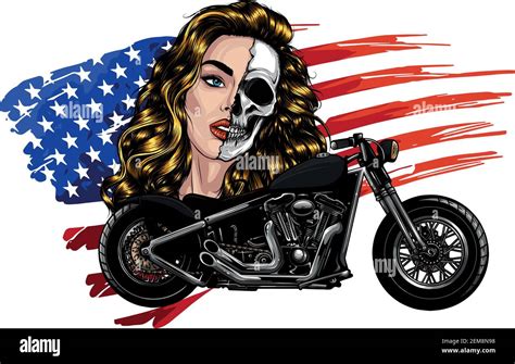 Vector Illustation Vintage Chopper Motorcycle With Woman Face And