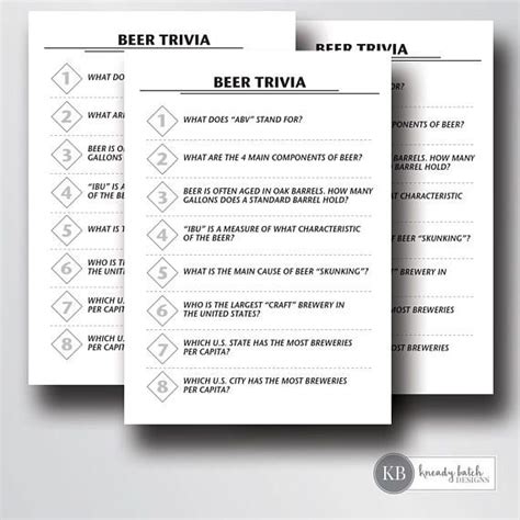 Printable Beer Trivia Game Cards Beer Tasting Party 5x7 Etsy In 2020