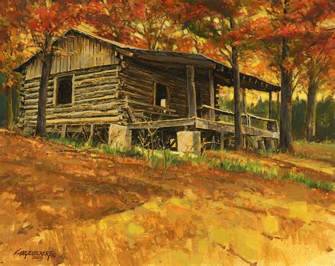 Old Cabin In Autumn Painting By Don Langeneckert Pixels