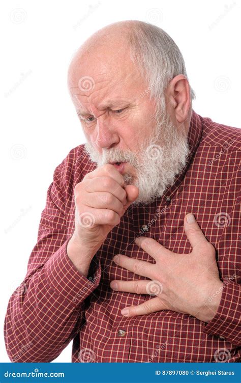 Senior Man Coughing Isolated On White Stock Photo Image Of Beard