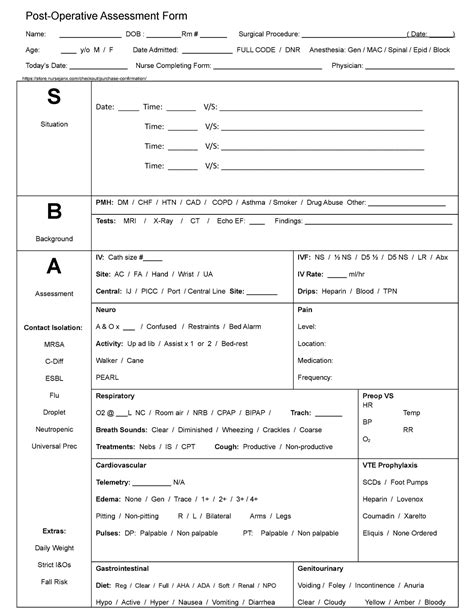 Sbar Fullsize Nursing Report Sheet Post Op Assessment