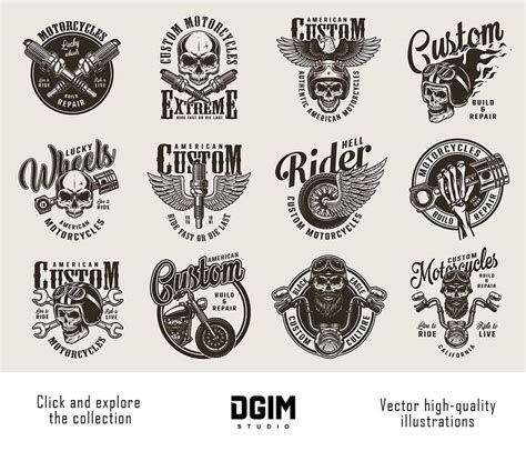 37 Vintage Custom Motorcycle Emblems Vector Design Wild West