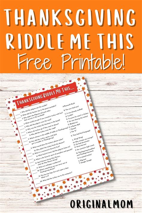 Great Thanksgiving Riddle Me This Free Printable For Kids Is Perfect