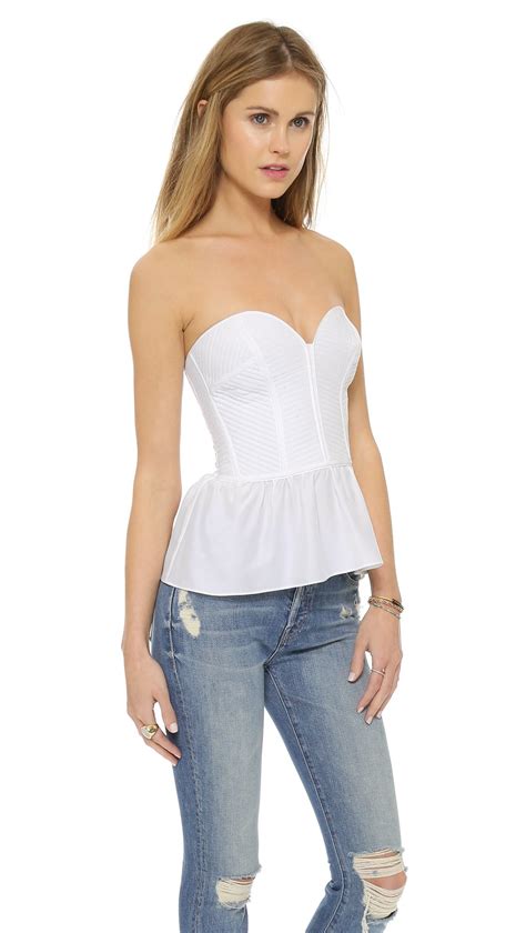 parker silk strapless bustier top in white lyst