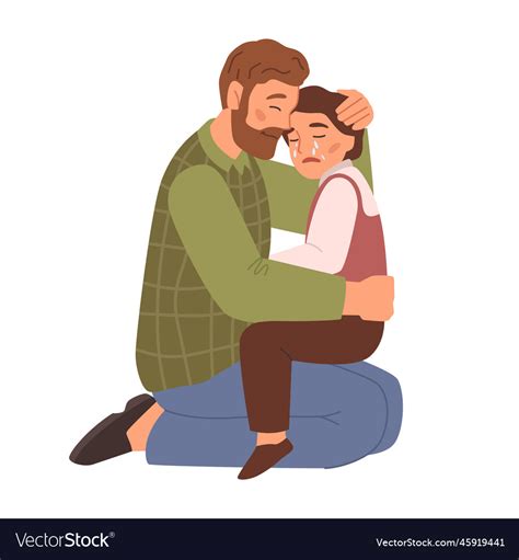 Dad Hugging And Comforting Crying Daughter Vector Image