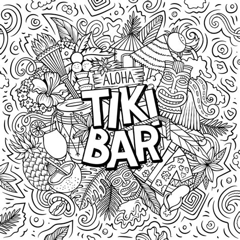 รูปtiki Bar วาดการ์ตูน Doodle ภาพประกอบ พื้นหลัง หมึก ปาล์ม และภาพ