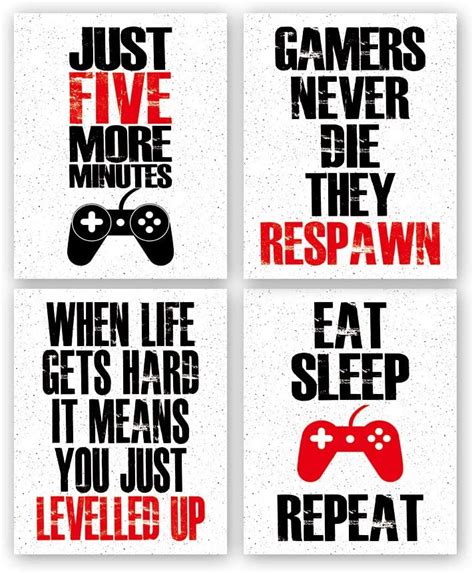 Kartme Funny Game Art Print Inspirational Words Quote Poster Set Of 4