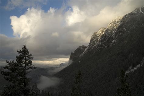 Nature Landscape Mountains Forest Mist Clouds Snowy Peak