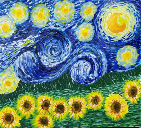 Sunflower At Night Abstract Van Gogh Inspired Painting By Meesha Gmage Saatchi Art