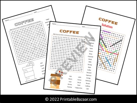 Coffee Word Search Puzzle Printablebazaar