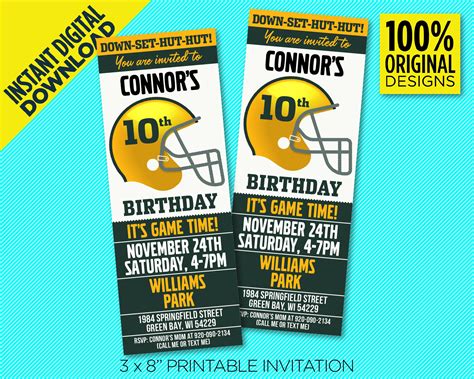 Green Bay Football Team Birthday Party Printable Invitation - Etsy