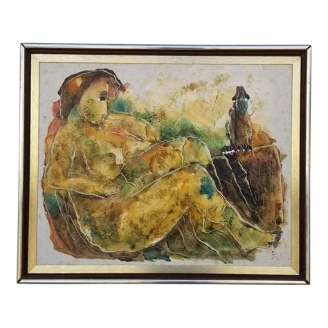 1970s Vintage Abstract Naked Female Painting By Calvin