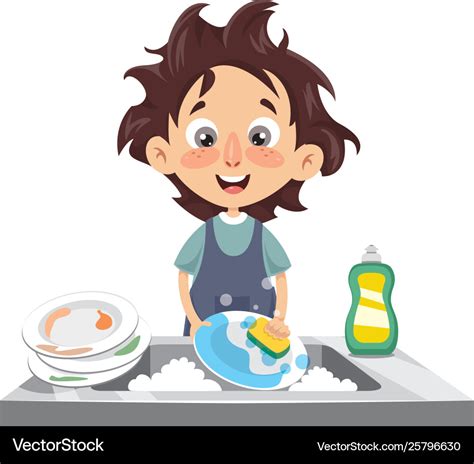 Kid Washing Dishes Royalty Free Vector Image Vectorstock