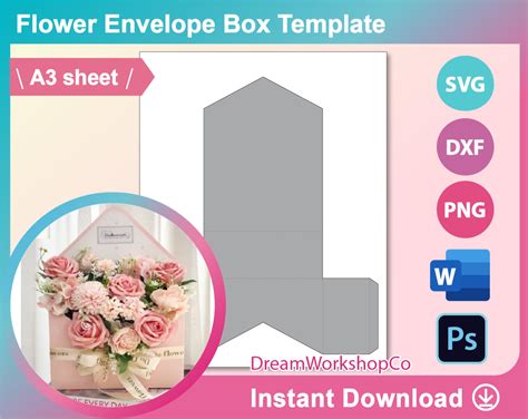 Envelope Template Flower Envelope Box Template Blank Etsy Uk