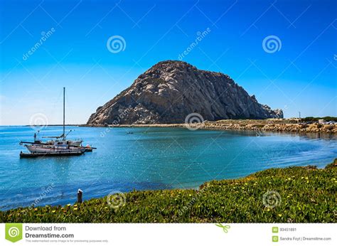 Sailboat And The Rock Morro Bay Harbor California Stock Image