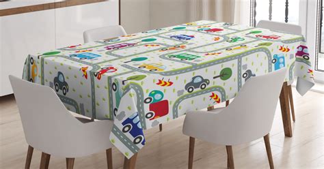 Cars Tablecloth Vibrant Cute Children Drawing Cars Driving On The