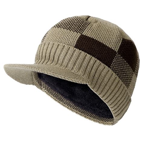 New Men Warm Winter Hat With Brim Stylish Add Fur Lined Soft Beanie Hat