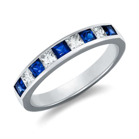 Princess Cut Sapphire And Diamond Ring In Platinum 13 Ct Tw Blue