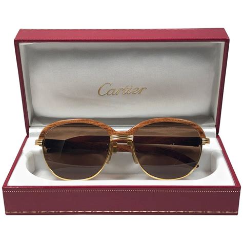 Cartier Wood Malmaison Precious Light Wood And Gold 54mm Sunglasses For Sale At 1stdibs