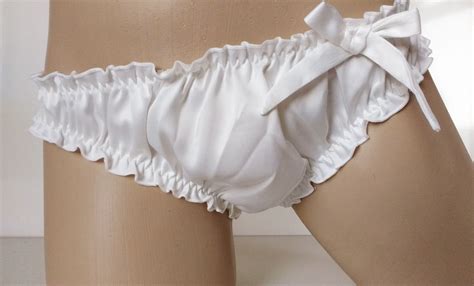 Pearl White Cream Satin Ruffled Panties Classic Frilly Bikini Knickers