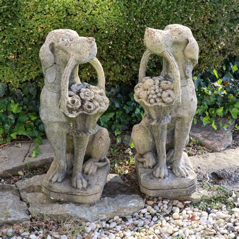 Concrete Garden Statues Of Dogs With Flower Baskets 20th Century Ebth