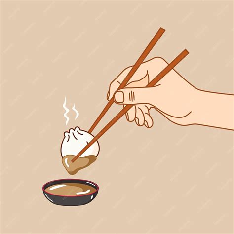 Premium Vector Hand Take Hot Dumpling Using Chopstick Illustration Flat Design