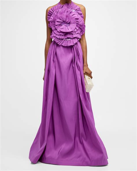 Carolina Herrera Floral Print Pleated Silk Ball Skirt Neiman Marcus