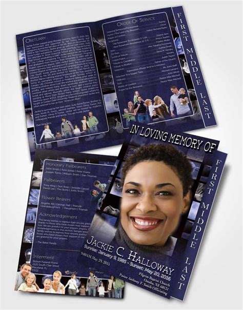 2 Page Graduated Step Fold Funeral Program Template Brochure Ocean Blue