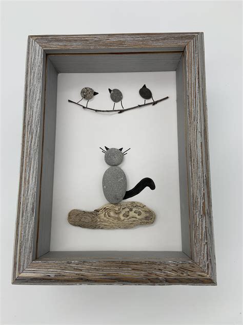 Pebble Art Single Cat 5 by 7 framed cat pebble art | Etsy | Pebble art, Beach glass art, Sea ...