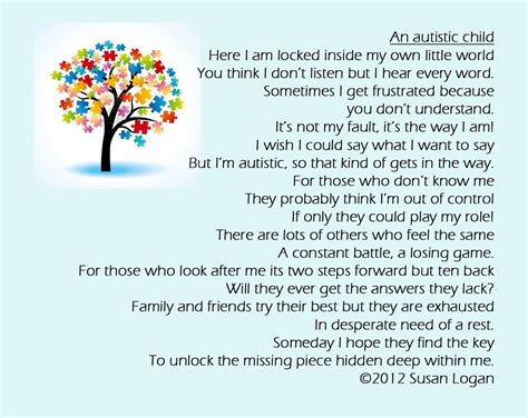 An Autistic Child By Susan Logan Autism Quotes Kids Poems Quotes For Kids