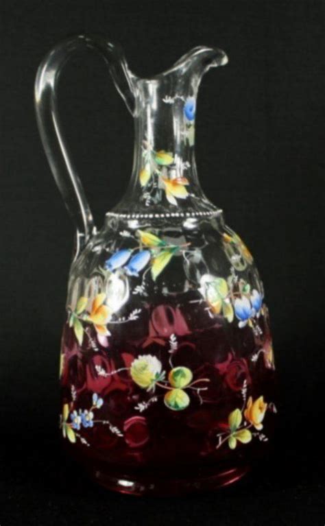 10 1 2 Antique Bohemian Moser Enameled Flower Pitcher Lot 262 Antique Moser Glass Moser