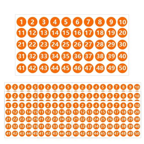 Number Inventory Stickers 10 Round Sheets 1 To 50 Orange Labels For