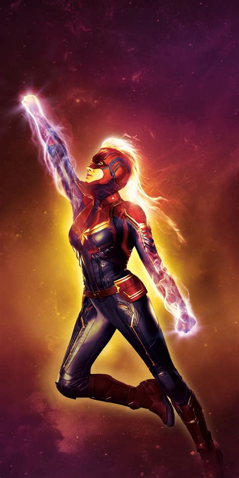 Download Wallpaper 1080x2160 Captain Marvel Glow Superpower Fan Art