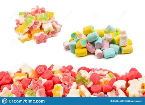 Juicy Colorful Jelly Sweets Isolated On White Gummy Candies Snakes