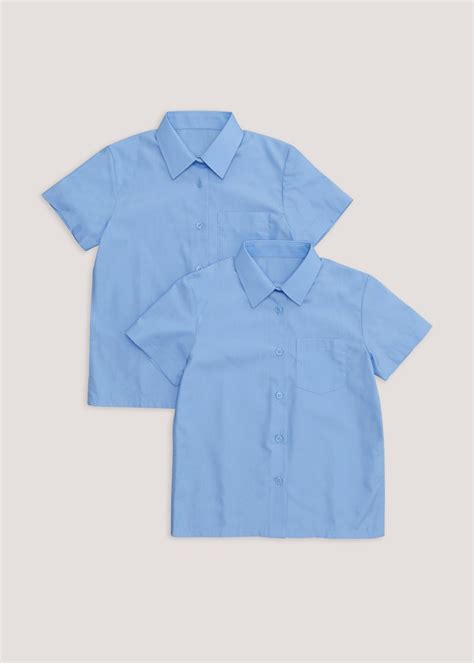 Girls 2 Pack Blue Short Sleeve School Blouses 4 16yrs Matalan