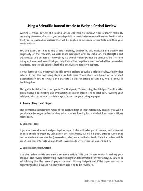 Using A Scientific Journal Article To Write A Critical Review