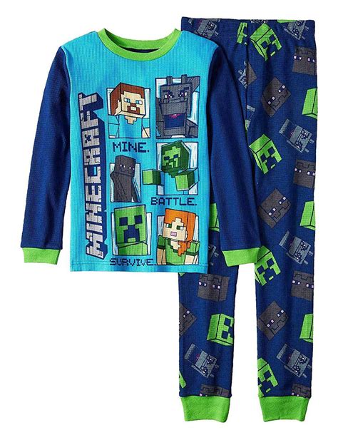 Minecraft Minecraft Pc Long Sleeve Thermal Pajama Set Boy Size Walmart Com Walmart Com