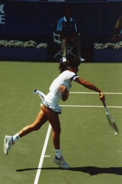 Gabriela Sabatini Of Argentina Is Photographed As She Serves During Her