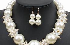 pearl set jewelry necklace sets women earrings bridal fashion crystal big pearls wedding imitation pcs earring mouse zoom over