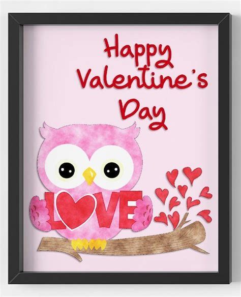 Owl With Happy Valentines Day Printable Wall Art 8 X 10  At The