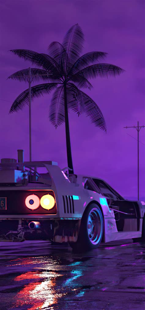 1080x2310 Retro Wave Sunset And Running Car 1080x2310 Resolution