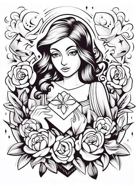 Premium Ai Image A Black And White Drawing Of A Woman With A Heart
