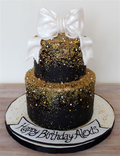 White Black And Gold Birthday Cake Classe Elegant With Gold Sprinkles And