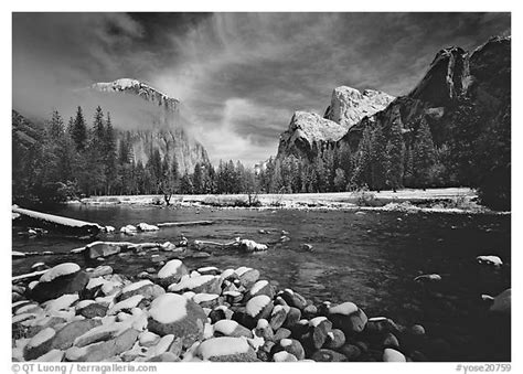 Black And White Picturephoto Valley View In Winter Yosemite National