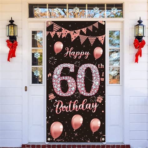Lnlofen 60th Birthday Door Cover Banner Decoration For Women Rose Gold